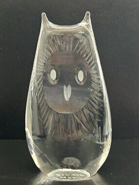 Vintage Ernest Gordon for Boda Afors Sweden Clear Crystal Owl Figurine Unique